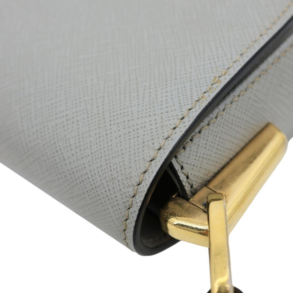 PRADA Embleme Flap Saffiano Lux Leather Shoulder Bag Grey