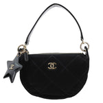 CHANEL Coco Neige Velvet Effect Nylon Clutch with Chain Crossbody Bag Black