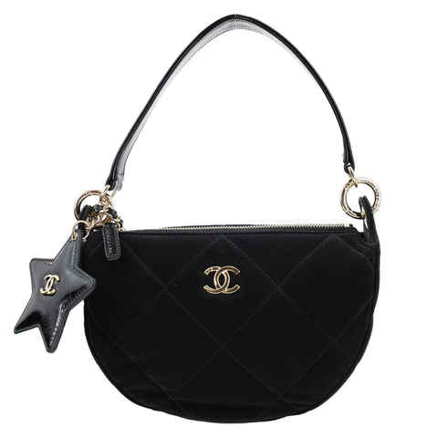 CHANEL Coco Neige Velvet Effect Nylon Clutch with Chain Crossbody Bag Black