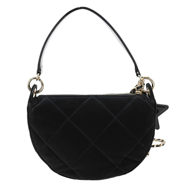 CHANEL Coco Neige Velvet Effect Nylon Clutch with Chain Crossbody Bag Black