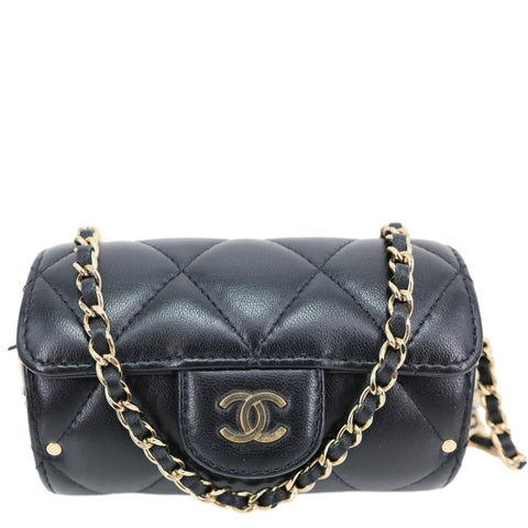 CHANEL Box Of Secrets Quilted Lambskin Leather Chain Crossbody Bag Black