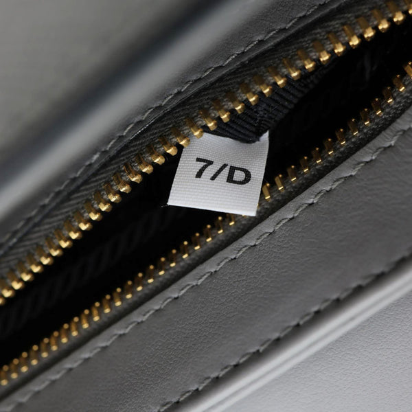 PRADA Embleme Flap Saffiano Lux Leather Shoulder Bag Grey