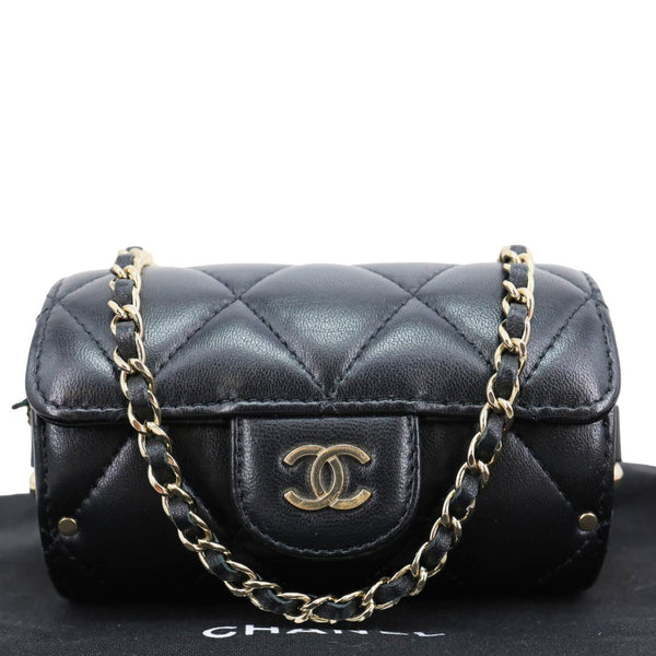 CHANEL Box Of Secrets Quilted Lambskin Leather Chain Crossbody Bag Black