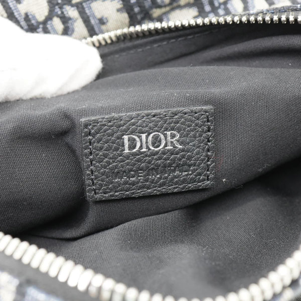 CHRISTIAN DIOR Saddle Oblique Jacquard Crossbody Bag Navy Blue