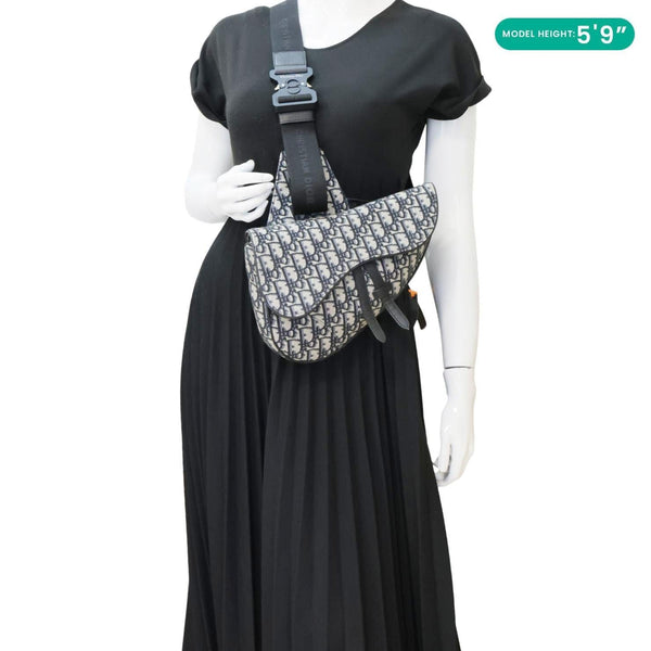 CHRISTIAN DIOR Saddle Oblique Jacquard Crossbody Bag Navy Blue