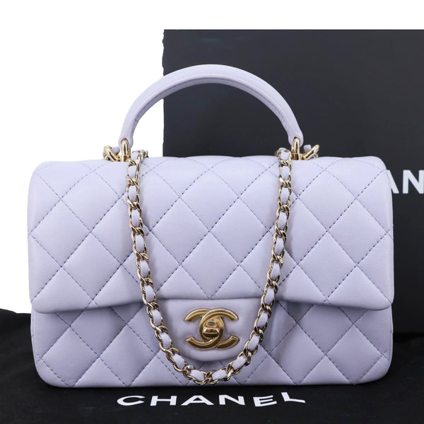 CHANEL Classic Rectangular Flap Mini Quilted Leather Top Handle Crossbody Bag Light Purple