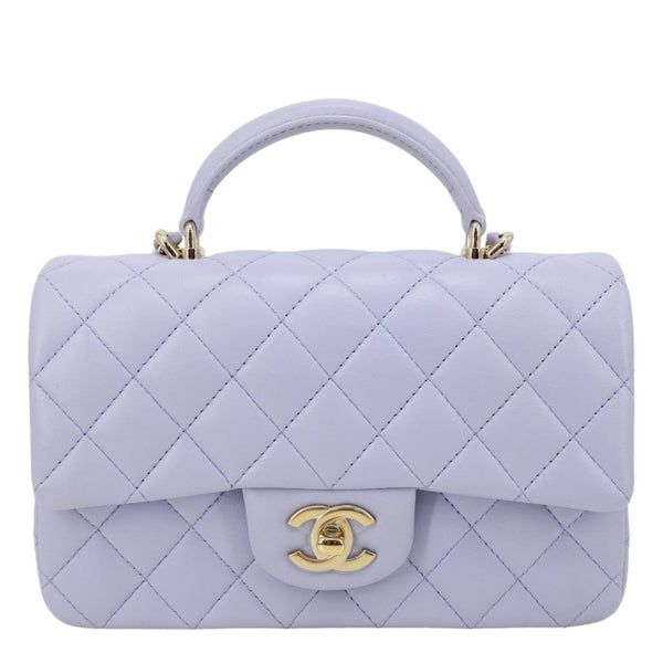 CHANEL Classic Rectangular Flap Mini Quilted Leather Top Handle Crossbody Bag Light Purple