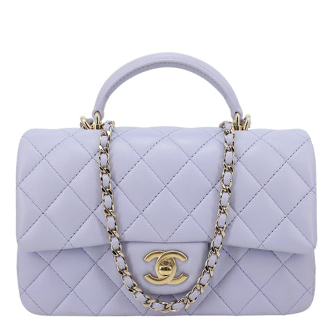 CHANEL Classic Rectangular Flap Mini Quilted Leather Top Handle Crossbody Bag Light Purple