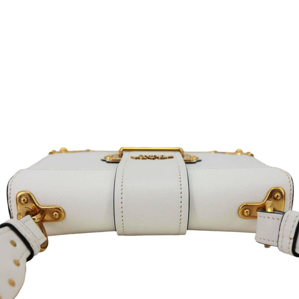 PRADA Cahier Large Soft Glace Calfskin Leather Shoulder Bag White
