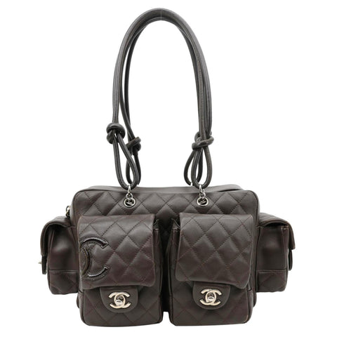CHANEL Cambon Reporter Ligne Quilted Leather Shoulder Bag Brown