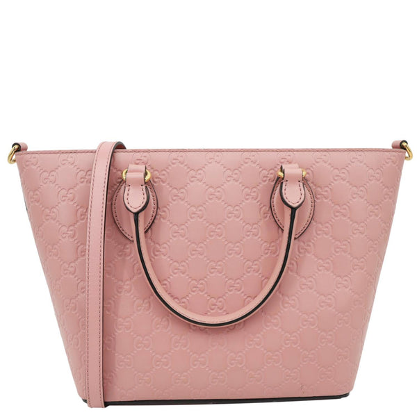 GUCCI Zippered Bucket Small GG Leather Tote Bag Pink 432124