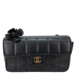 CHANEL Camellia Chocolate Bar Flap Mini Quilted Lambskin Leather Crossbody Bag Black