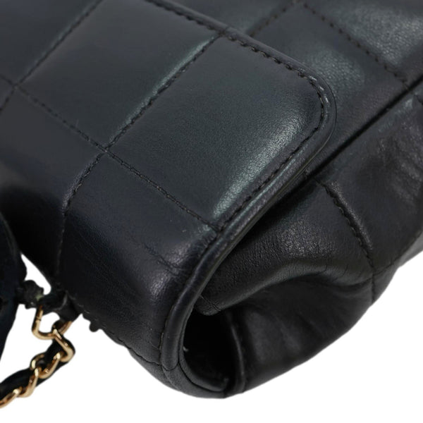 CHANEL Camellia Chocolate Bar Flap Mini Quilted Lambskin Leather Crossbody Bag Black