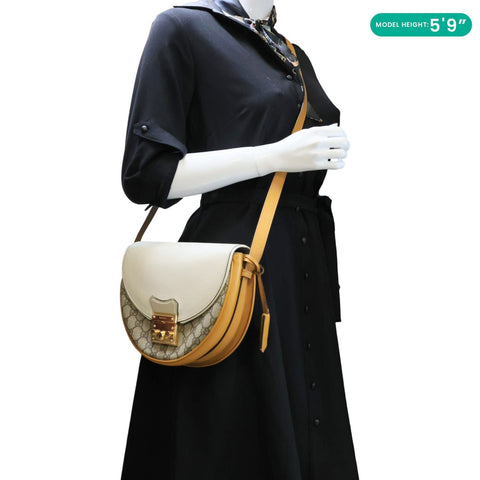 GUCCI Padlock Saddle Small GG Supreme Canvas Shoulder Bag Beige 644524