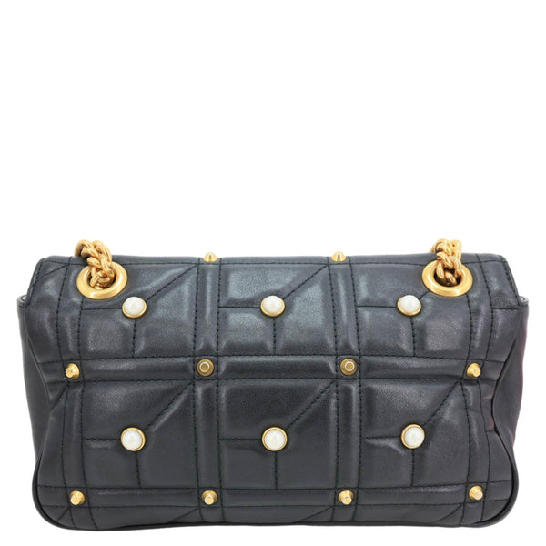GUCCI GG Marmont Small Pearl Studded Quilted Leather Shoulder Bag Black 443497