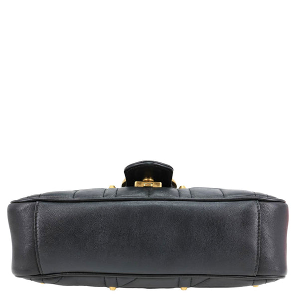 GUCCI GG Marmont Small Pearl Studded Quilted Leather Shoulder Bag Black 443497