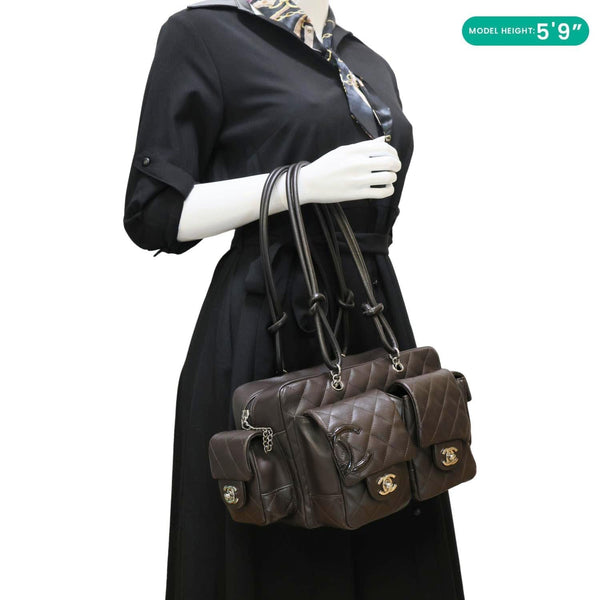 CHANEL Cambon Reporter Ligne Quilted Leather Shoulder Bag Brown