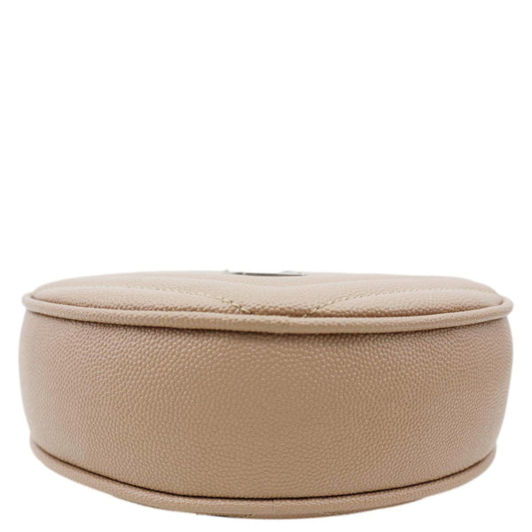 YVES SAINT LAURENT Vinyle Round Chevron Leather Camera Crossbody Bag Beige