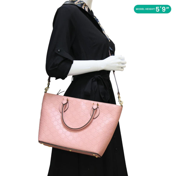 GUCCI Zippered Bucket Small GG Leather Tote Bag Pink 432124