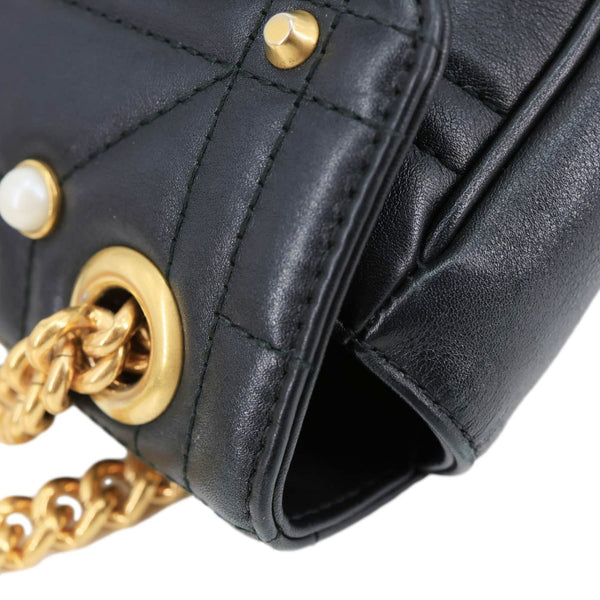 GUCCI GG Marmont Small Pearl Studded Quilted Leather Shoulder Bag Black 443497