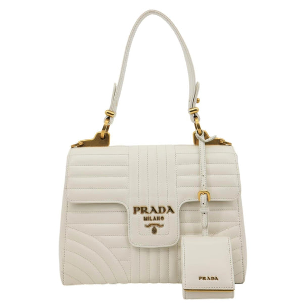 PRADA Diagramme Flap Leather Crossbody Bag White