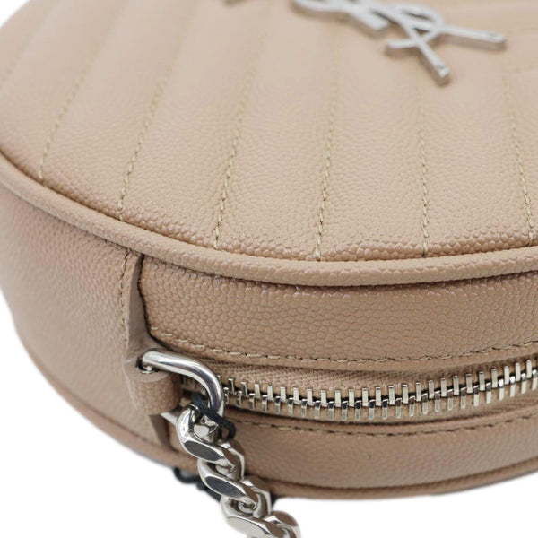 YVES SAINT LAURENT Vinyle Round Chevron Leather Camera Crossbody Bag Beige