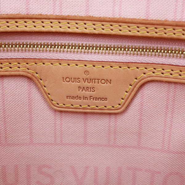 LOUIS VUITTON Neverfull MM Damier Azur Tote Bag Rose Ballerine