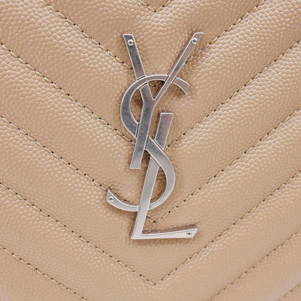 YVES SAINT LAURENT Vinyle Round Chevron Leather Camera Crossbody Bag Beige