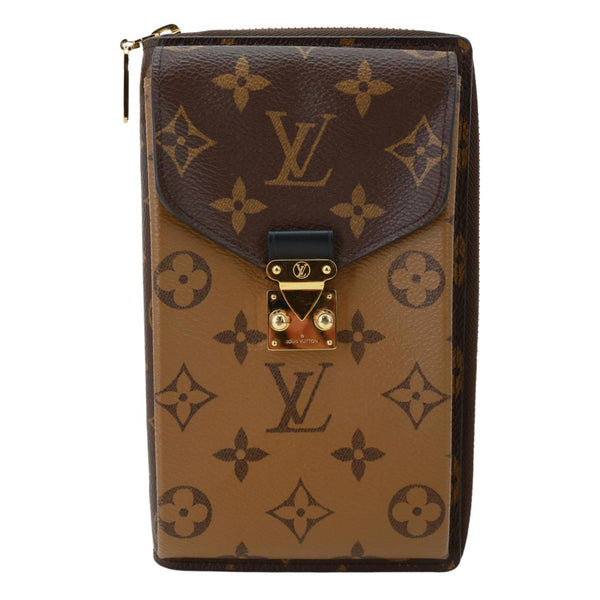 LOUIS VUITTON Metis Reverse Monogram Canvas Vertical Zippy Chain Wallet Brown
