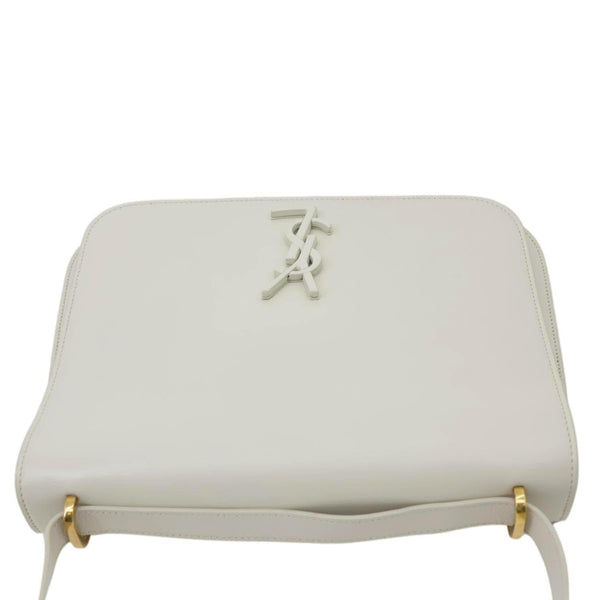 YVES SAINT LAURENT Spontini Monogram Medium Calfskin Leather Satchel Bag Off White