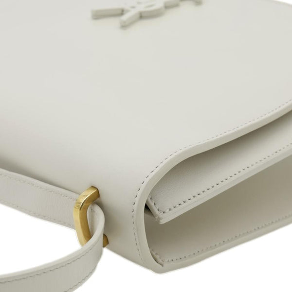 YVES SAINT LAURENT Spontini Monogram Medium Calfskin Leather Satchel Bag Off White