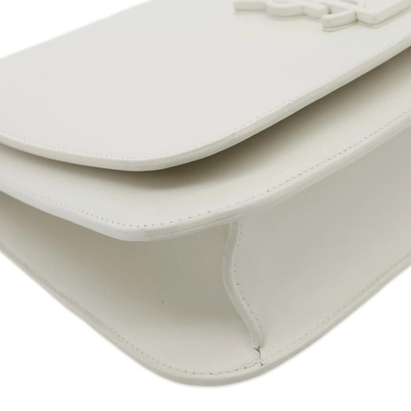 YVES SAINT LAURENT Spontini Monogram Medium Calfskin Leather Satchel Bag Off White