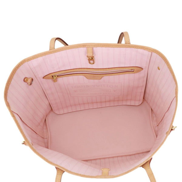 LOUIS VUITTON Neverfull MM Damier Azur Tote Bag Rose Ballerine