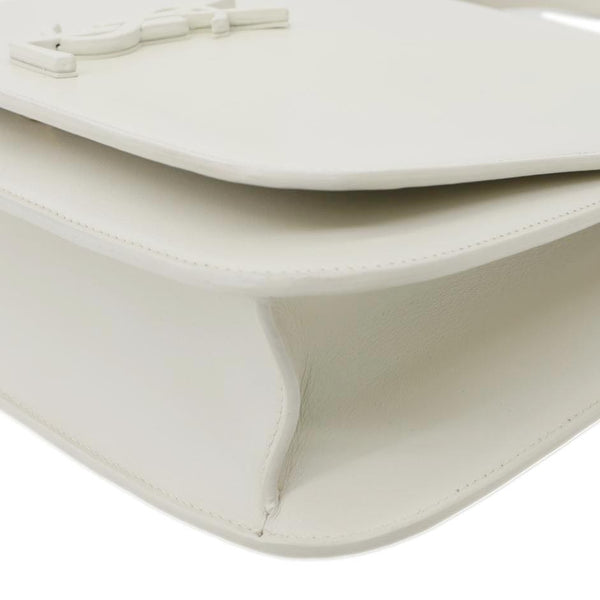 YVES SAINT LAURENT Spontini Monogram Medium Calfskin Leather Satchel Bag Off White