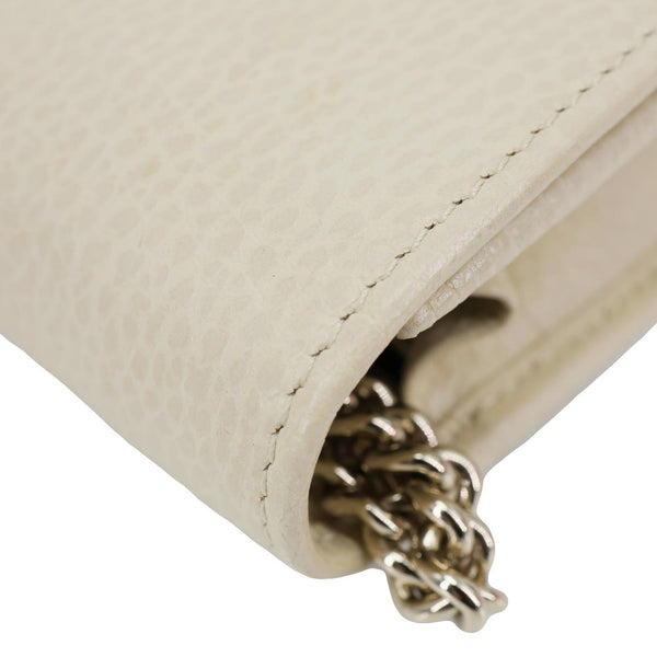 GUCCI GG Interlocking Leather Wallet On Chain Crossbody Bag Off White 615523