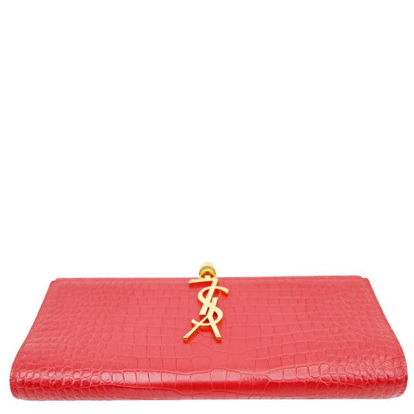 YVES SAINT LAURENT Kate Tassel Crocodile Embossed Leather Wallet Red
