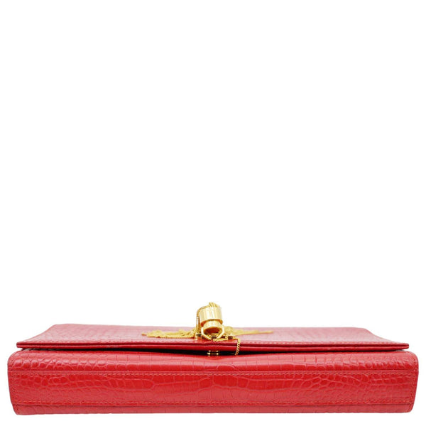 YVES SAINT LAURENT Kate Tassel Crocodile Embossed Leather Wallet Red