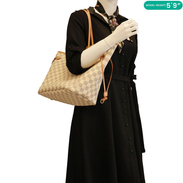 LOUIS VUITTON Neverfull MM Damier Azur Tote Bag Rose Ballerine