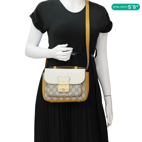 GUCCI Padlock Front Pocket Flap Mini GG Canvas Shoulder Bag Beige 658487