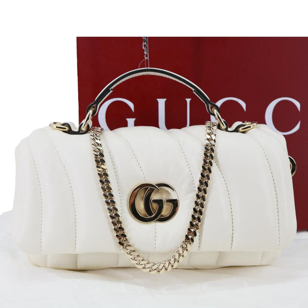 GUCCI GG Milano Mini Leather Top Handle Shoulder Bag Off White 806017