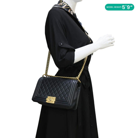 CHANEL Boy Medium Quilted Leather Crossbody Bag Black