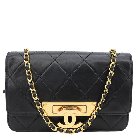 CHANEL Golden Class Quilted Leather Chain Wallet Crossbody Bags Black