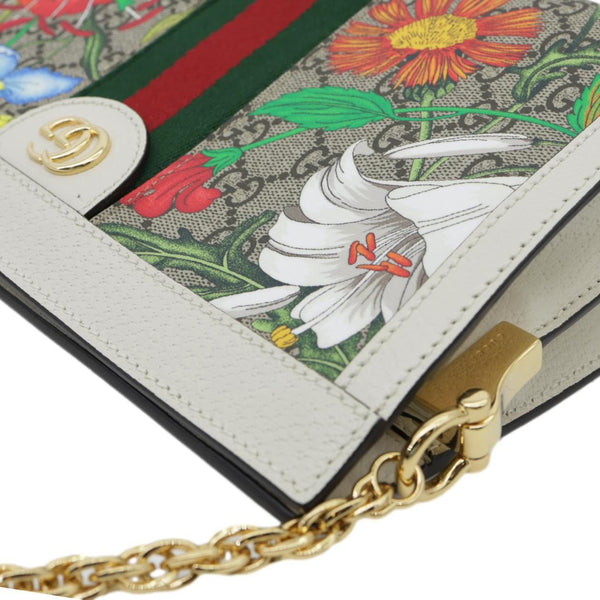 GUCCI Ophidia Web Small GG Floral Canvas Chain Shoulder Bag Off White 503877