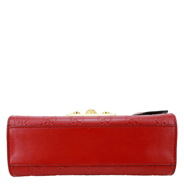 GUCCI Signature Padlock Leather Top Handle Shoulder Bag Red 409487