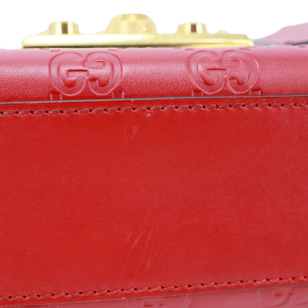 GUCCI Signature Padlock Leather Top Handle Shoulder Bag Red 409487