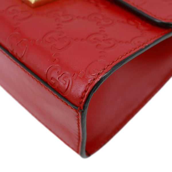 GUCCI Signature Padlock Leather Top Handle Shoulder Bag Red 409487