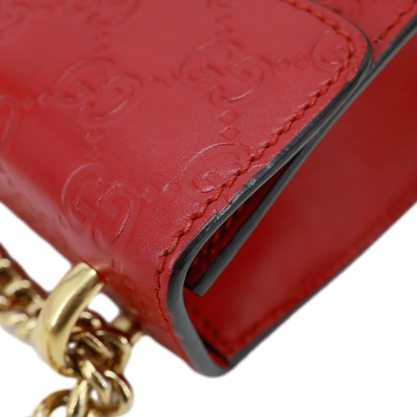 GUCCI Signature Padlock Leather Top Handle Shoulder Bag Red 409487
