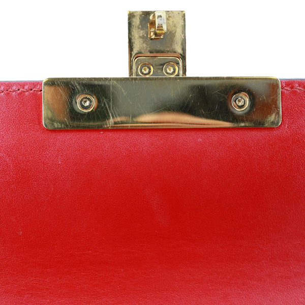 GUCCI Signature Padlock Leather Top Handle Shoulder Bag Red 409487