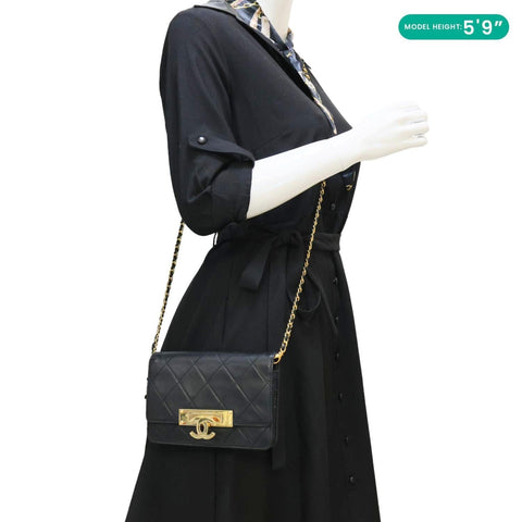 CHANEL Golden Class Quilted Leather Chain Wallet Crossbody Bags Black
