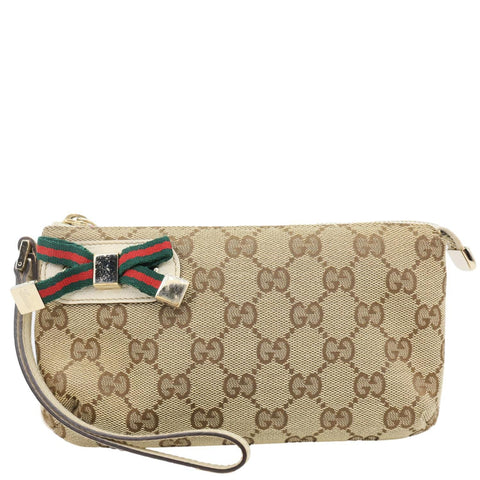 GUCCI Princy Web Monogram Canvas Wristlet Beige 162846
